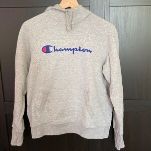Champion Heather Gray Hoodie with Blue Logo
